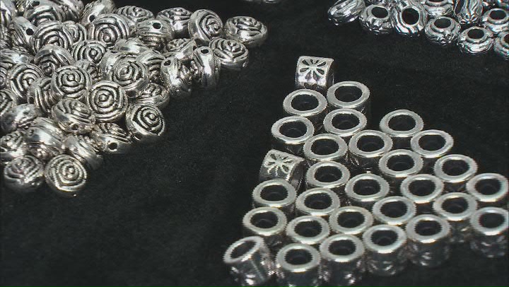 Metal Flower Spacer Bead Kit in 4 Styles in Antique Silver Tone 200 Pieces Total Video Thumbnail